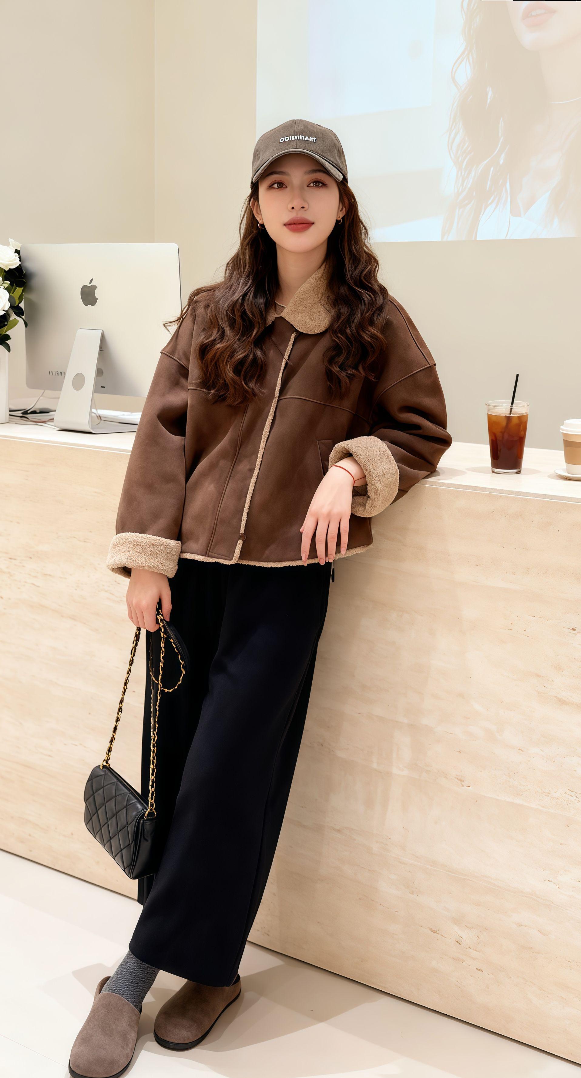#美式洋气加厚保暖毛毛翻领短外套#秋冬休闲百搭上衣女