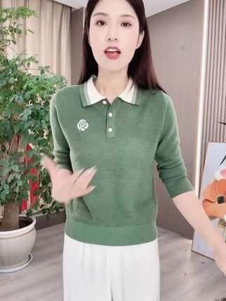 纯色百搭长袖毛针织衫POLO领洋气排汗秋装吸汗翻领薄款毛衣女装#点击小黄车直接购买