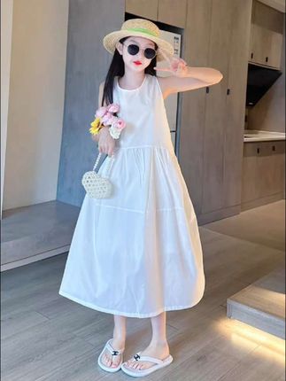 儿童女童连衣裙夏女大童夏季海边度假沙滩裙儿童女孩白色裙子#女童白色连衣裙 #夏季穿搭 #女童连衣裙 #女童沙滩连衣裙 #每日童装穿搭分享