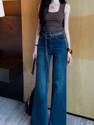 百搭复古不贴腿微喇牛仔裤女2025早秋新款高腰宽松弹力显瘦拖地裤#百搭#显瘦#显高#宽松#推荐