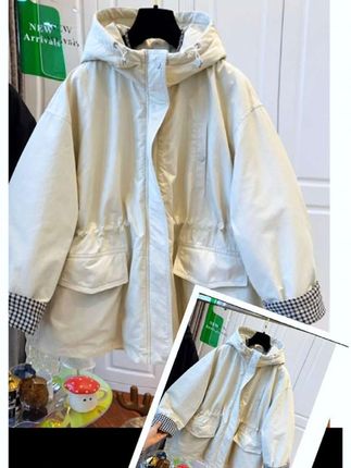 #欧洲站抽绳格子连帽棉服女派克服宽松休闲时尚外套2025冬季新款
