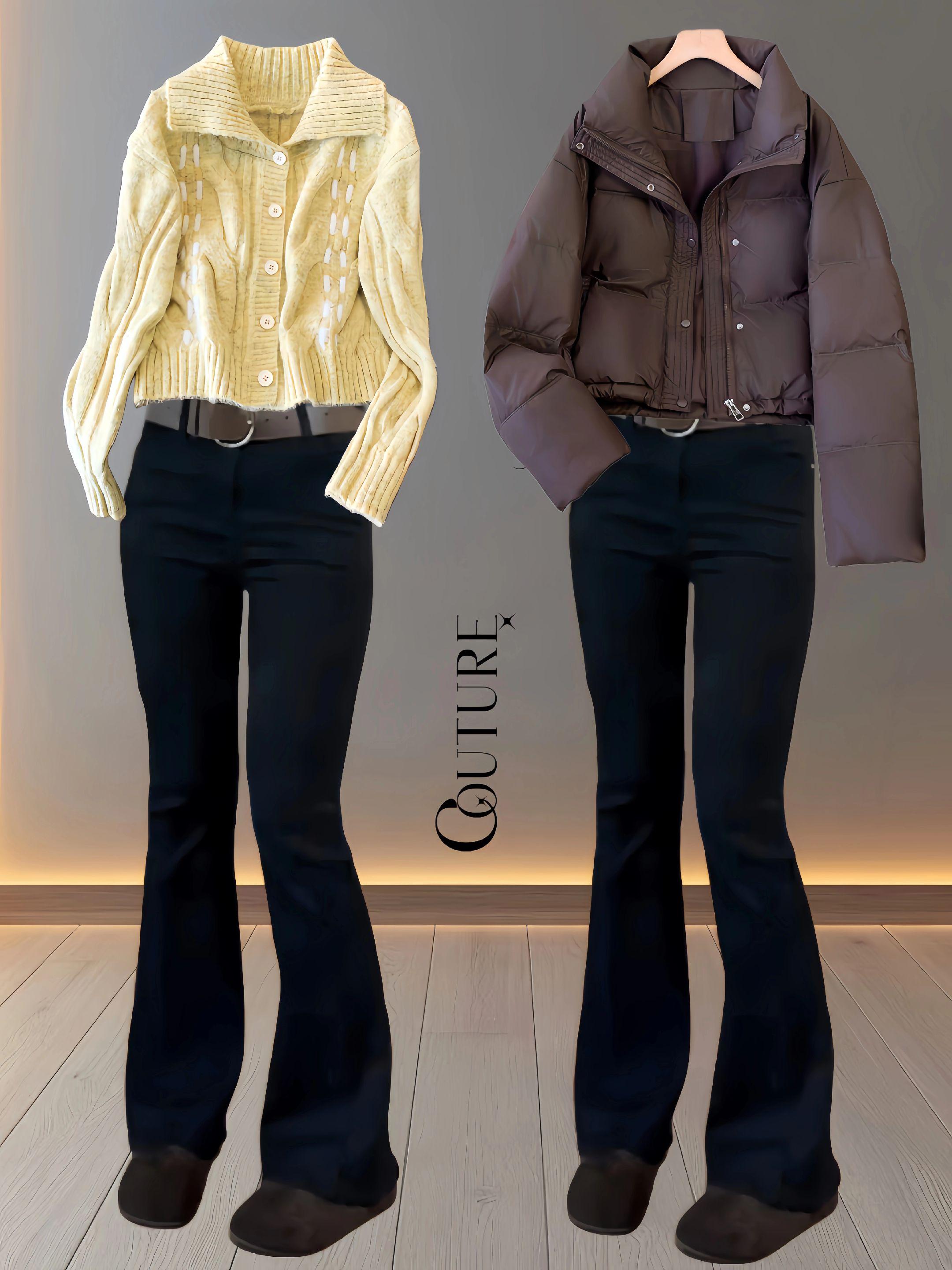 百搭黑色牛仔微喇裤大码女装高腰加绒加厚喇叭裤,好穿又好搭! #秋冬穿搭#微喇裤#牛仔裤#降温后开始放弃穿搭#来双11解锁秋冬本命穿搭