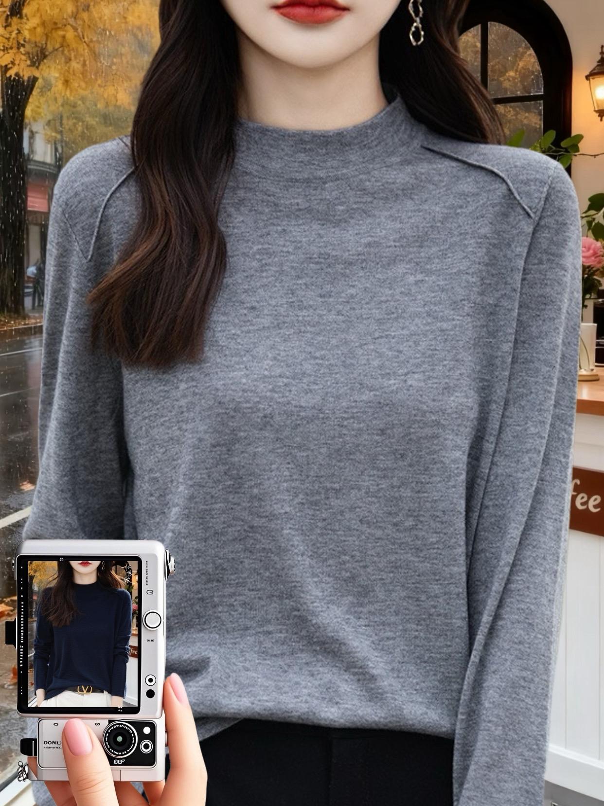 哥弟阿玛施正品秋新款纯色羊毛长袖针织女士显瘦半高领打底衫上衣#秋冬新款 #不挑年龄不挑身材#美出高级感#内搭外穿都好看#大码女装