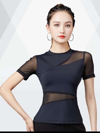 抖音旗舰2025形体舞蹈弹力夏季女士舒适黑色冰丝短袖气质练功成人拉丁舞服@DOU+小助手