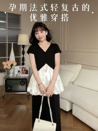 缎面轻奢勾勒孕味曲线,经典黑诠释法式优雅。#孕期#孕妇#孕期穿搭#法式穿搭