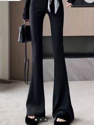 轻奢丝巾正版马蹄西装裤女秋季高腰微喇裤修身垂感拖地长裤#时尚潮流#时尚休闲#时尚韩版#时尚宽松#时尚韩版