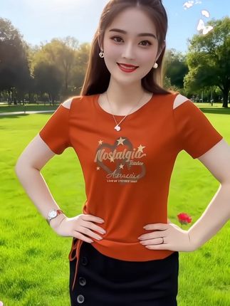 夏季新款圆领气质时髦短袖t恤女装绑带洋气打底衫上衣#谁穿谁好看 #短袖t恤 #夏季穿搭 #女装 #t恤穿搭