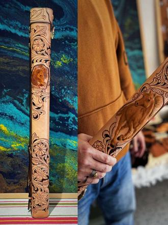 皮雕三孔台球杆包#皮雕艺术 #台球装备 #马年限量版 #台球装备 #手工皮具