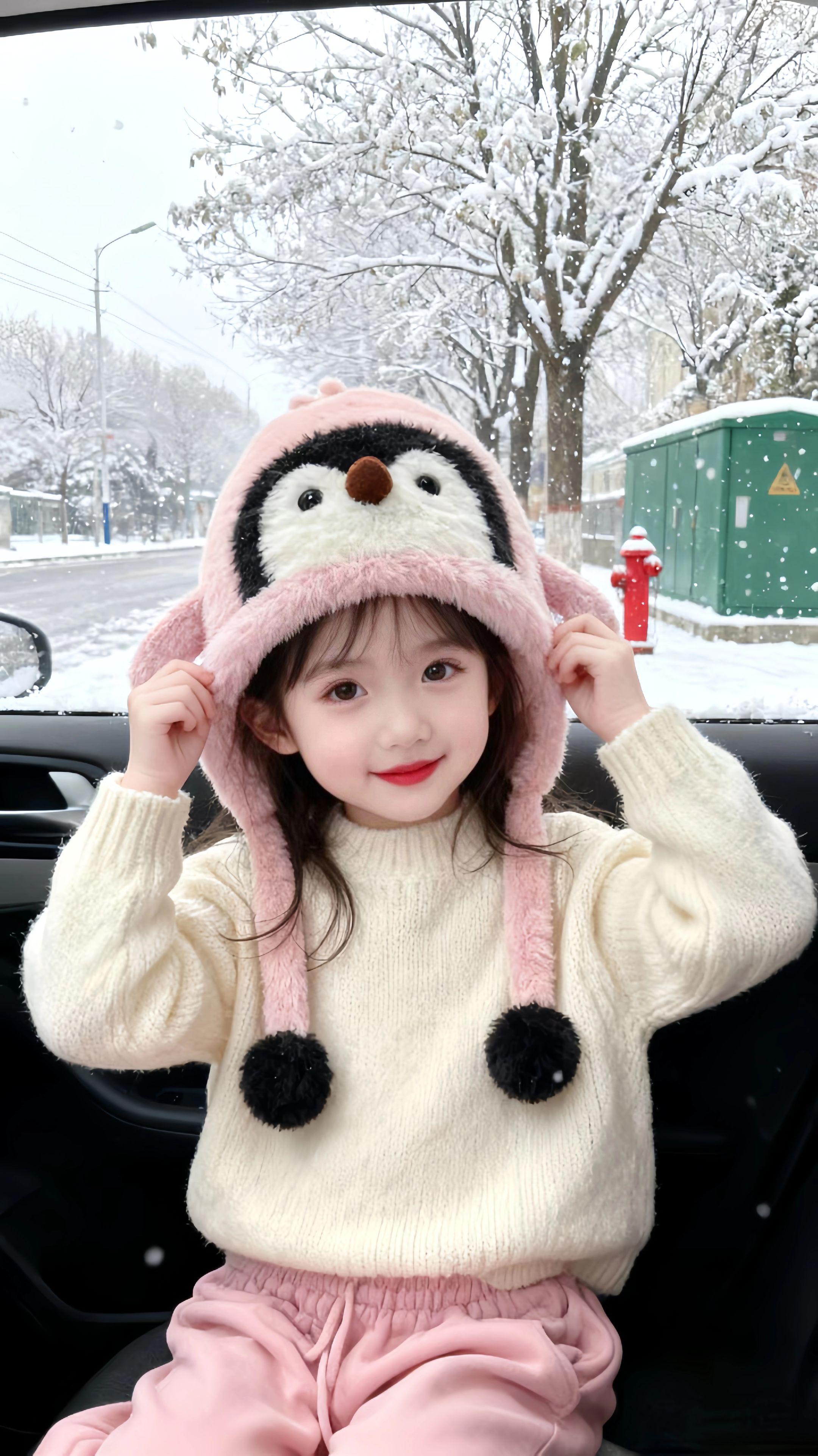 #帽子 #女孩帽子 #毛茸茸帽子 #企鹅帽子