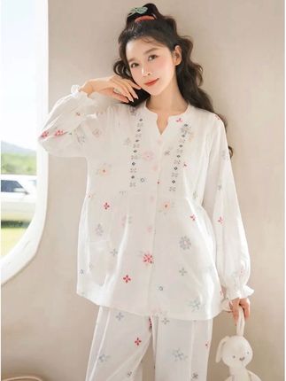 月子服全棉孕妇睡衣产妇待产裙哺乳服#睡衣家居服 #月子服