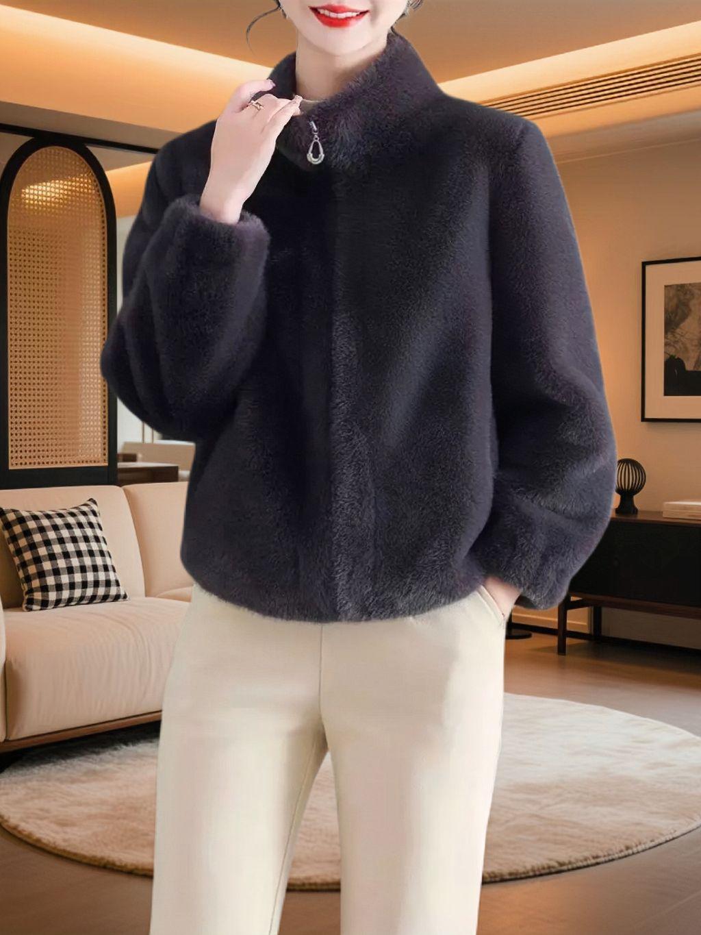 【北极貂】2603海宁新款北极貂毛绒立领短款毛毛外套8