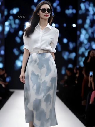夏季新款时尚穿搭法式复古轻奢衬衫搭配半身裙两件套#高级感穿搭 #优雅气质 #又美又飒 #时尚套装#这也太好看了
