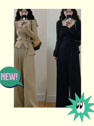这款胖mm套装绝绝子🤩 胖mm的时尚救星来啦!大码女装韩系三件套,气质开衫+修身抹胸吊带+阔腿裤,舒适又好看,轻松打造迷人身材,赶紧入#时尚 #三件套套装 #穿搭