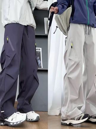 美式压褶工装裤男女秋季潮流三防冲锋裤宽松大码百搭显瘦休闲裤子