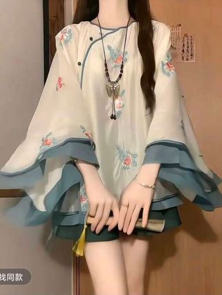 #颜值女神 #新中式国风套装。#上衣,阔腿裤,短裤#惠州穿搭。#视频同款。
