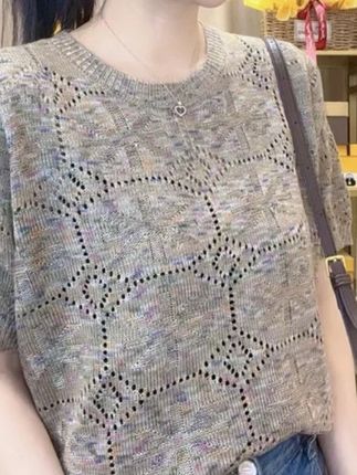 米字圆领短袖套头衫气质百搭宽松显瘦夏季针织上衣 #今日穿搭 #女装 #只做高品质 #穿出高级感 #夏季穿搭