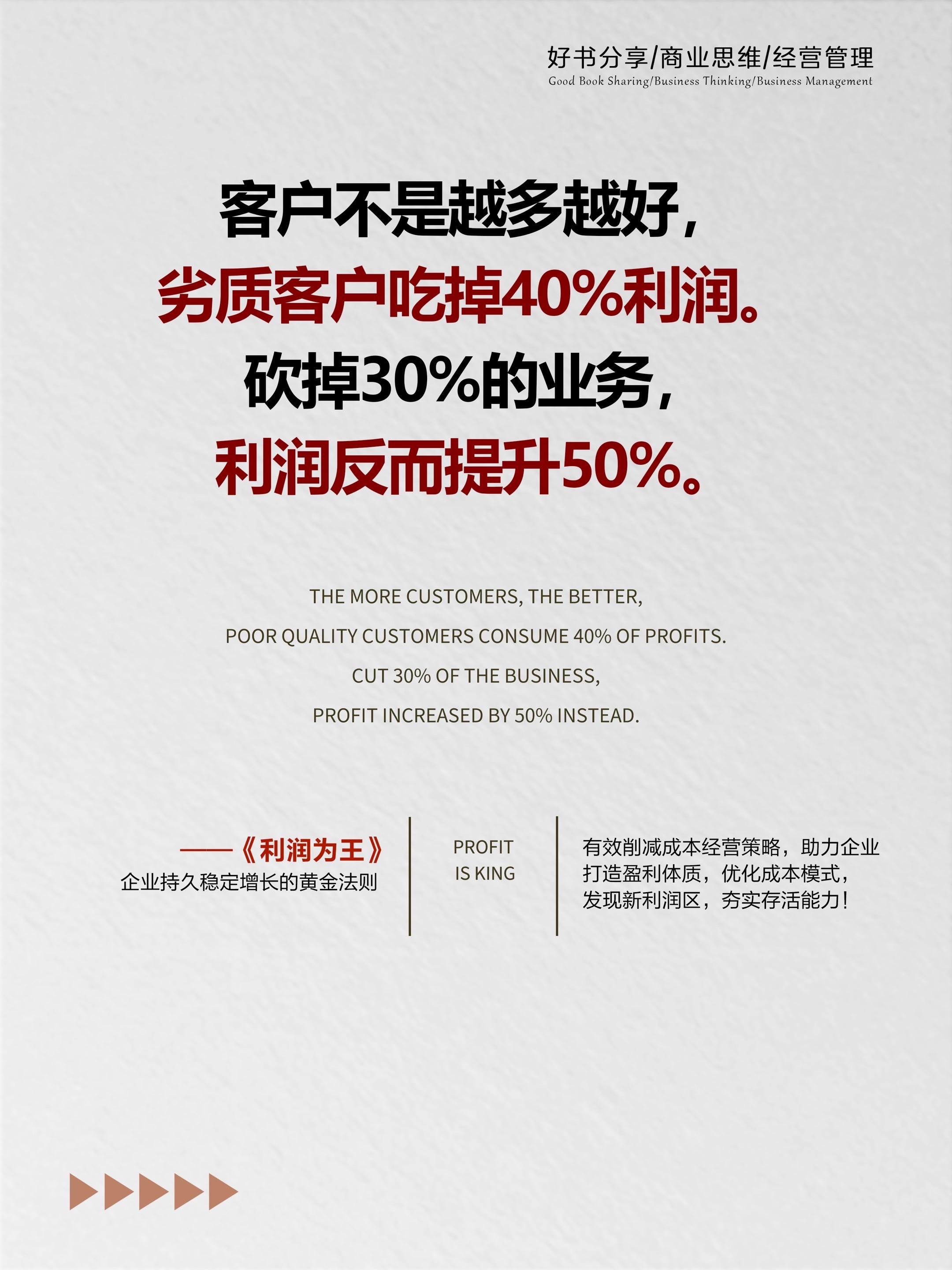 利润是企业的生存根基,企业想要活的更久更好,核心竞争力就在于成本控制!《利润为王》这本书调研2000多家企业总结出有效削减成本的8个步骤,既保障企业未来的发展,又能提升利润空间,为企业提供解决问题的方法和策略,从思维到落地的利润增长路径,尤其适合经济下行期的生存突围,一本帮助企业提升盈利能力的实用手册!#好书分享 #商业思维 #创业 #企业管理 #提升自己