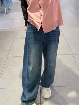 美式复古弯刀牛仔裤女春季新款大码胖mm高腰宽松遮胯显瘦阔腿长裤#微胖穿搭分享 #牛仔裤 #强烈推荐