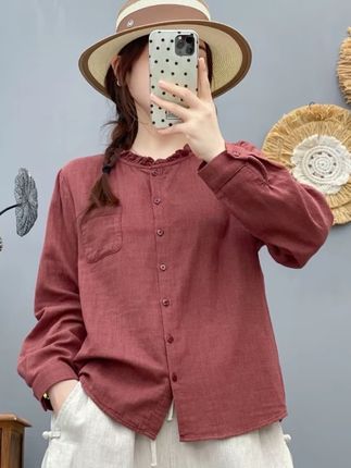 双层棉纱双色色织格纹复古长袖秋季休闲宽松女士复古衬衫#休闲减龄穿搭 #时尚#百搭