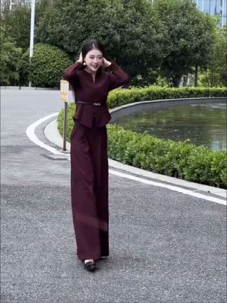 时尚套装女2025春季新款款洋气显瘦法式收腰V领上衣阔腿裤两件套,时尚百搭宽松显瘦,洋气减龄好看,品质好价格优惠值得信赖