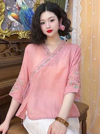 #新中式穿搭 #谁穿谁好看 #小个子穿搭 #苎麻上衣 #时尚减龄