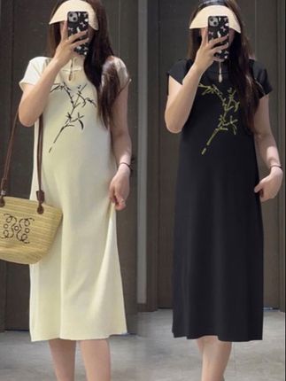 时髦孕妇装连衣裙夏季新中式盘扣国风旗袍气质 #显瘦#休闲#必备#设计感#夏季穿搭