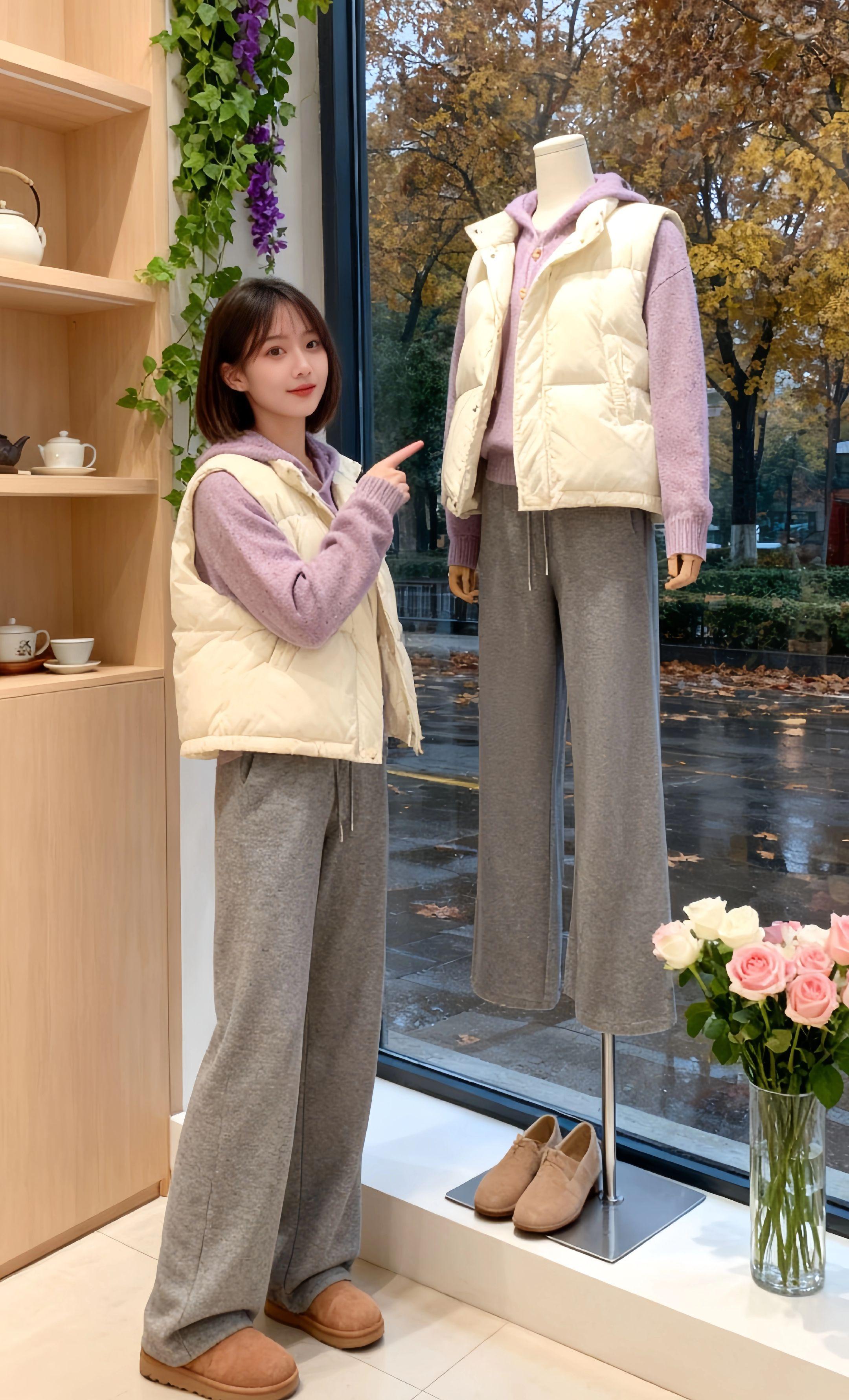 秋日松弛感穿搭公式 把温柔与暖意揉进日常,这套look太戳松弛感了✨ 奶白羽绒马甲蓬松又轻盈,叠穿香芋紫连帽针织衫,柔和色调瞬间点亮秋日;搭配灰调垂感阔腿裤,慵懒随性还显腿长~ 无论是咖啡馆闲坐,还是漫步落叶街头,舒适与美感都在线,轻松穿出漫不经心的精致感~#晒晒我的秋日穿搭#秋季日常实用穿搭思路分享#早秋黑白灰穿搭测评 #轻松摆脱路人感的韩系穿搭#高级感穿搭