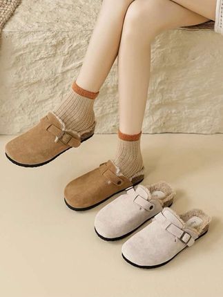 奥古狮加绒勃肯鞋女2025新款秋冬厚底一脚蹬棉拖鞋毛毛包头半拖鞋#复古女鞋 #女鞋推荐 #一脚蹬 #雪地靴 #半拖