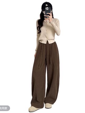 高品质真欧棉绒中线阔腿裤2025年秋冬新款高腰显瘦宽松慵懒风女裤#高品质阔腿裤#百搭#高腰显瘦女裤 #慵懒风穿搭 #通勤穿搭