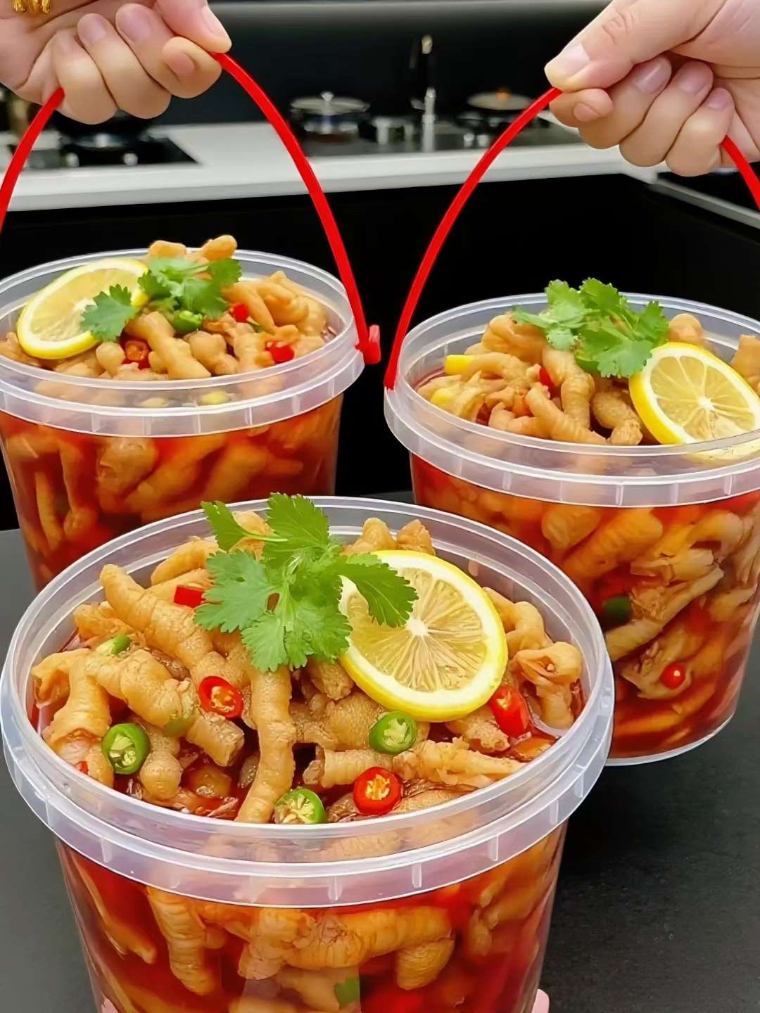 酸辣无骨鸡爪 取一份酸辣无骨鸡爪, 直接倒在冰镇 过的生菜叶上, 夹起鸡爪配着脆生生 的生菜, 酸辣在舌尖炸开, 生菜的清 爽又中和腻感,一口下去,爽脆与酸 辣交融, 瞬间喚醒味蕾 。#酸辣无骨鸡 爪#鸡爪#无骨鸡爪#好吃#美食