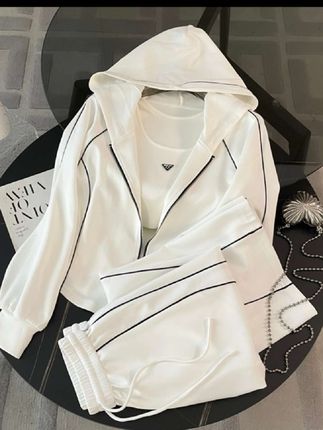 秋季新品休闲运动套装女春2025款洋气显瘦白色连帽卫衣三件套6008#爆款热卖中#厂家直发