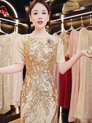 妈妈礼服长款 高端大气婚礼妈妈礼服#长款气质年轻#喜婆婆婚宴装#高端2025新款