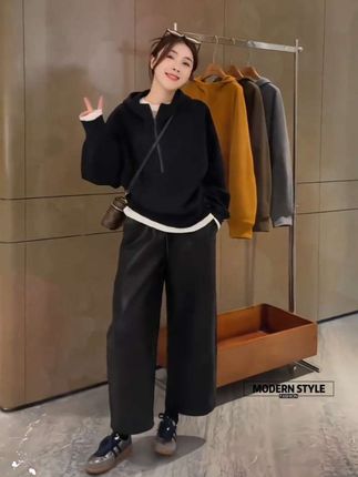 正版时尚连帽半拉链卫衣短外套女2025年秋季流行洋气宽松流行上衣#秋季穿搭#宽松版型#遮肉显瘦 #休闲百搭#谁穿谁好看