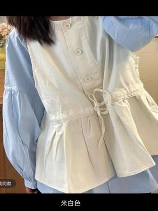 甜美风套装女减龄蝴蝶结系带圆领马甲衬衣叠穿长袖衬衫两件套女潮#韩系穿搭 #甜美穿搭 #春秋穿搭 #学院风穿搭 #气质穿搭 @DOU+小助手