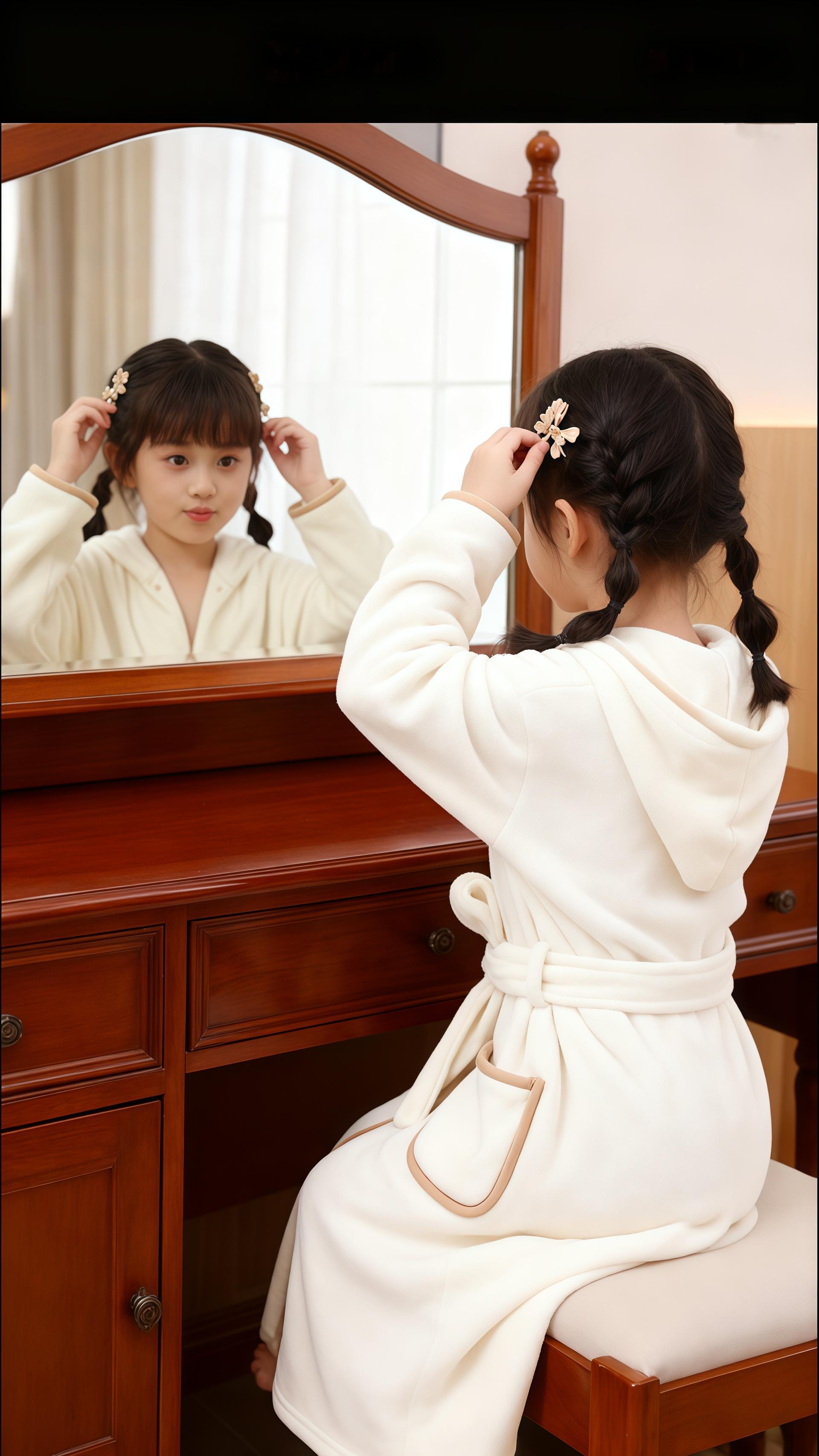 珊瑚绒睡袍。#生女儿就是用来打扮的 #萌娃穿搭 #睡衣家居服