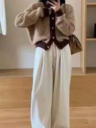 慵懒松弛糯米磨毛羊绒感口袋阔腿裤女秋柔软垂感显瘦直筒休闲长裤#牛仔裤 #分享 #源头工厂 #穿搭合辑 #源头实力厂家