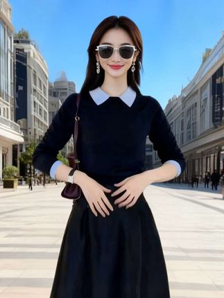 #撞色设计 #polo领针织衫 #设计感穿搭 #长袖打底衫 #谁穿谁好看