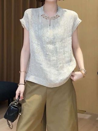 法式气质钉珠圆领短袖T恤女2025夏季新款设计感小众别致时尚上衣#高级感穿搭 #洋气减龄 #时尚穿搭 #夏季穿搭 #气质穿搭 @DOU+小助手