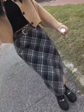 【国标裙长】百搭格子毛呢半身裙女秋季包臀裙高腰显瘦复古格纹长裙