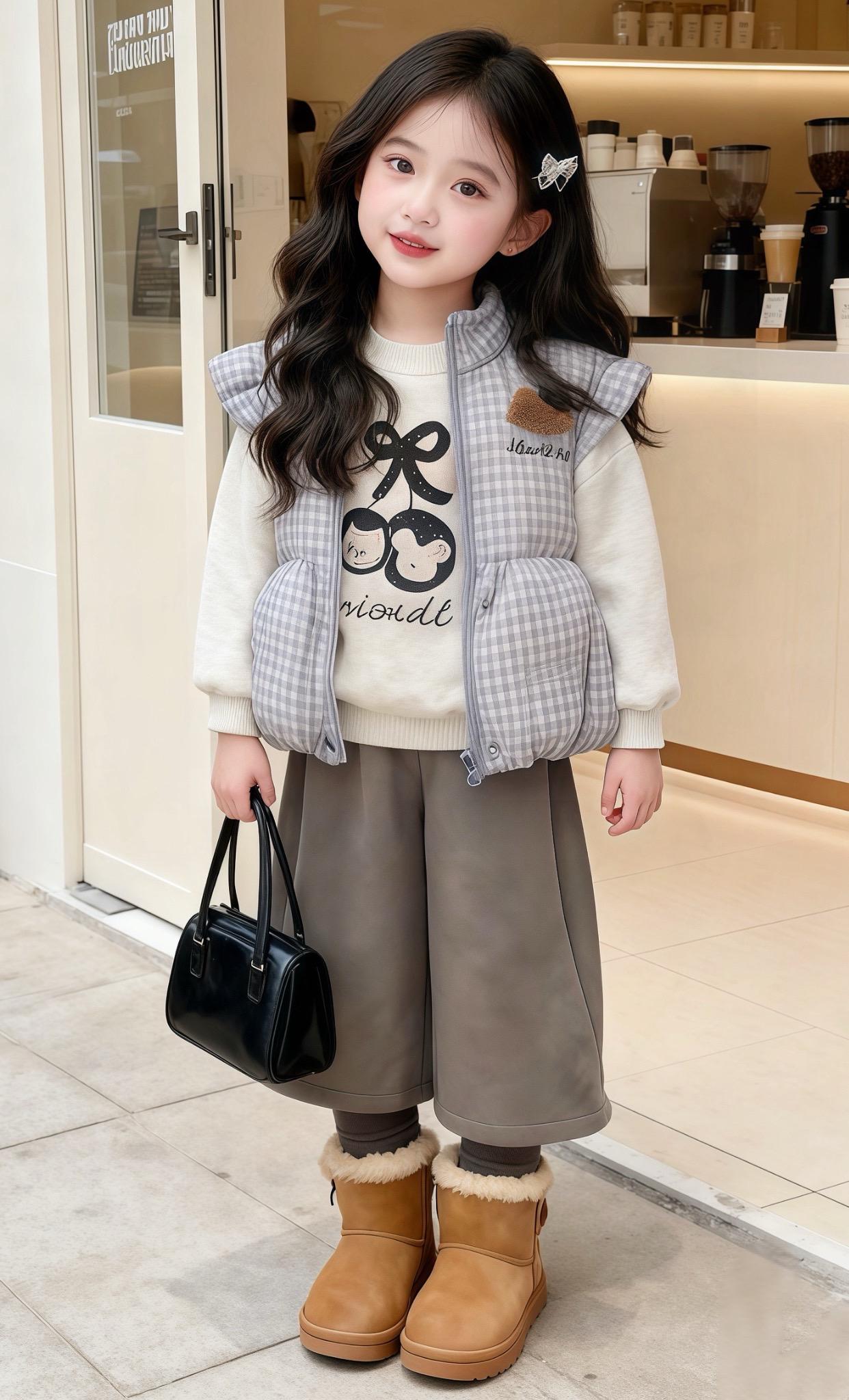 女童秋冬马甲卫衣套装!格子马夹洋气又好看~#穿搭ootd #高品质童装 #潮童穿搭