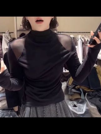 纯欲风设计感网纱露肩双面德绒打底衫女2025新款秋季韩版长袖 #秋季新款#长袖T恤#打底衫#显瘦穿搭 #气质穿搭 @DOU+小助手