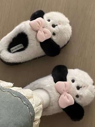 软萌小狗加绒保暖棉拖鞋女秋冬新款卡通百搭防滑厚底毛毛拖#棉拖鞋 #可爱毛毛拖鞋