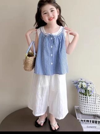 女童夏装气质套装2025新款儿童格纹小女孩夏季薄款娃娃衫韩版潮装#高品质童装 #谁穿谁好看系列 #夏款上新 #萌宝穿搭 #潮童穿衣搭配