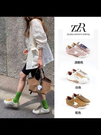 ZZR复古拼接双色系带做旧星星休闲鞋女新款时尚百搭板鞋#好物#百货#板鞋#好物分享#平底鞋