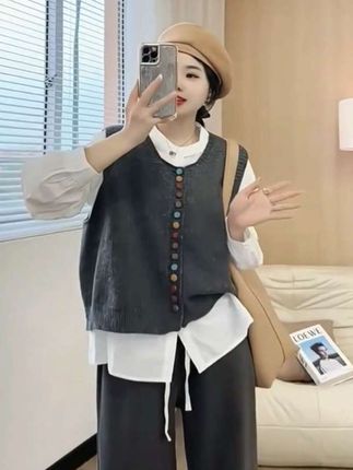 2025早秋简约风冬季女学院风保暖毛针织衫韩版树脂固色毛衣女马甲#舒适穿搭 #时尚女装