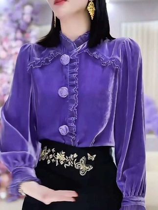 设计感金丝绒衬衫 #金丝绒上衣#金丝绒衬衫#丝绒衬衫#丝绒上衣#显瘦丝绒上衣