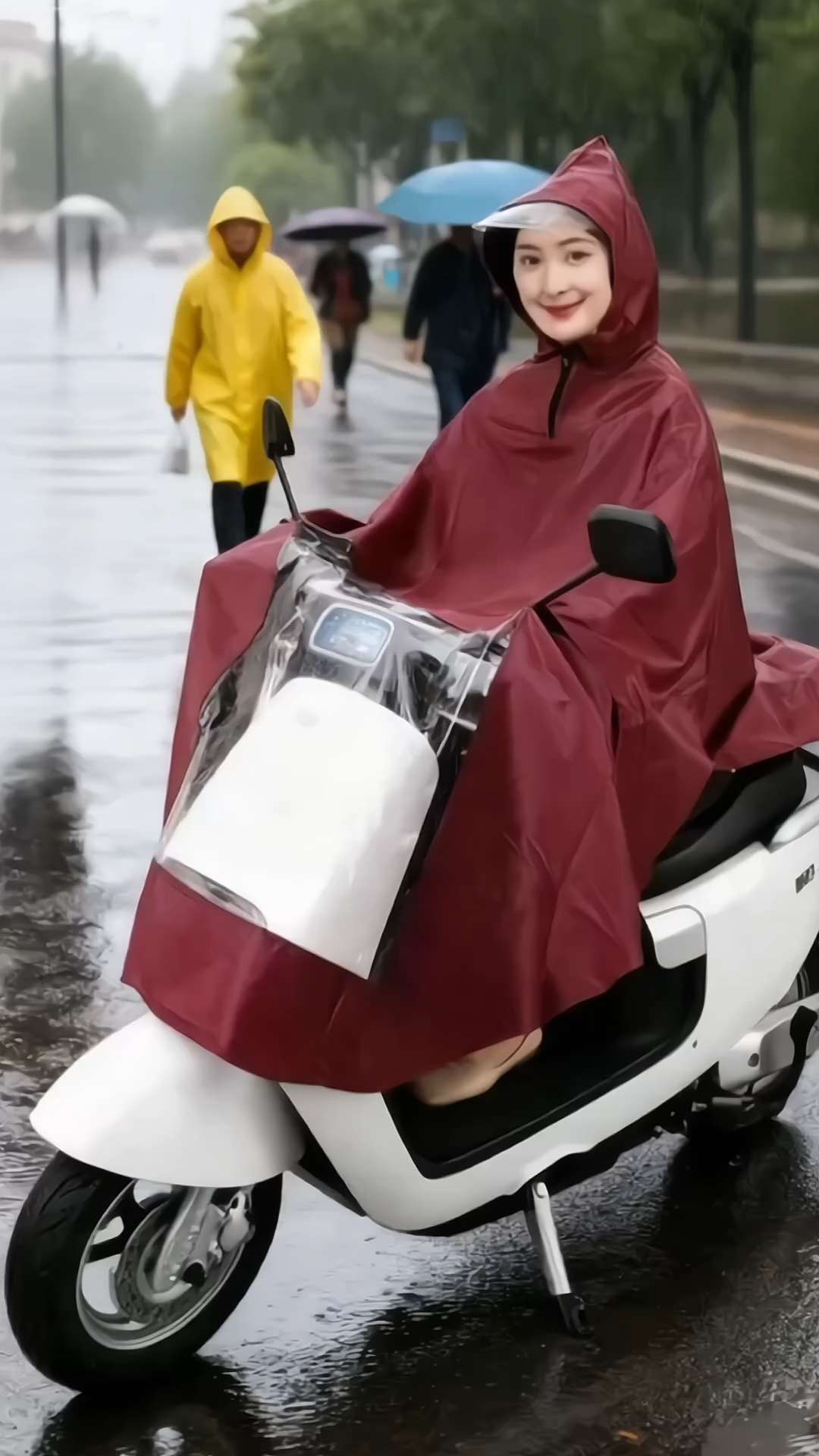 🌧️ 雨天出行,这件酒红色雨衣是你的贴心“保护伞”!一体式连帽设计,高清透明面罩不挡视线,全身覆盖牢牢锁雨。面料防水耐磨,骑电动车时包裹性绝佳,让你在风雨中依旧从容。告别湿身烦恼,有它相伴,雨天通勤、购物都能自在畅行~