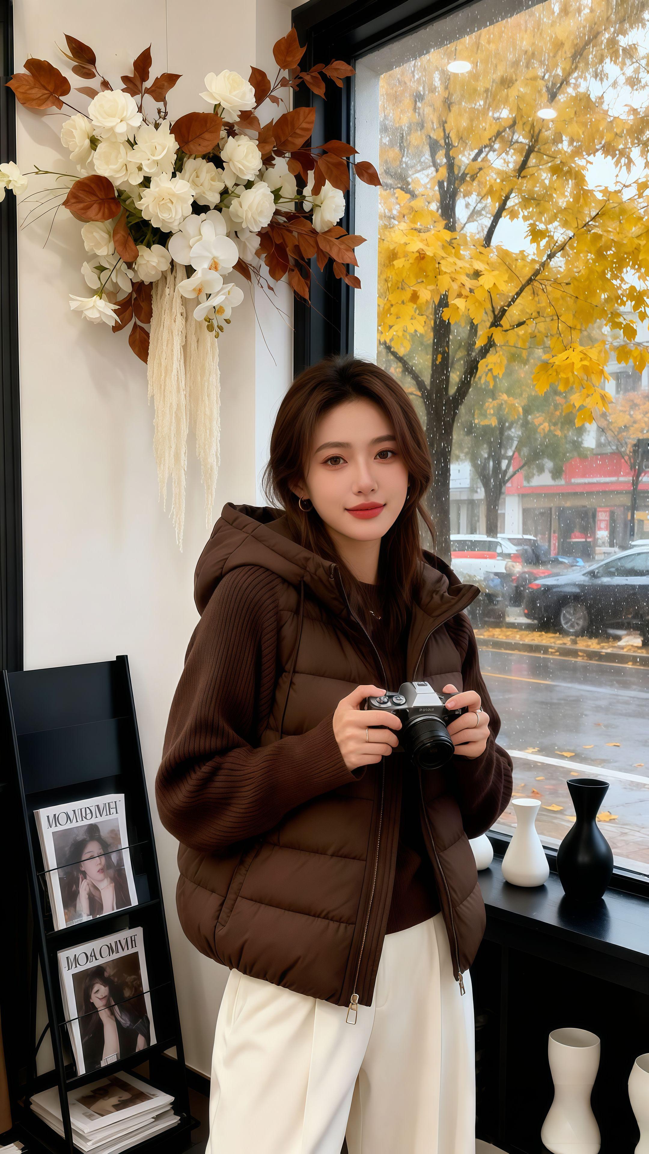 针织拼接韩版棉服,好搭配#减龄气质 #韩系穿搭 #秋冬穿搭 #慵懒风穿搭 #外套穿搭