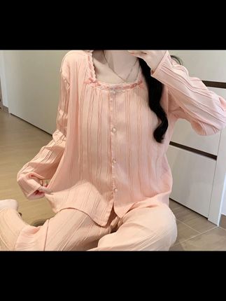 春秋季新款蝴蝶结带胸垫可外穿高级感家居服#家居服套装 #温柔风穿搭 #舒适家居服 #强烈推荐