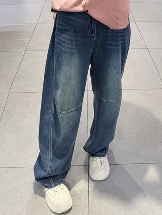 美式复古弯刀牛仔裤女秋季新款大码高腰宽松遮胯显瘦阔腿长裤#宽松版型#高腰牛仔裤 #亲肤舒适#美式复古 #好物分享